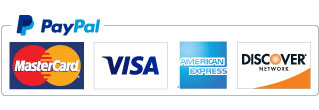 PayPal logo with images of credit cards: VISA, MasterCard, American Express and Discover
